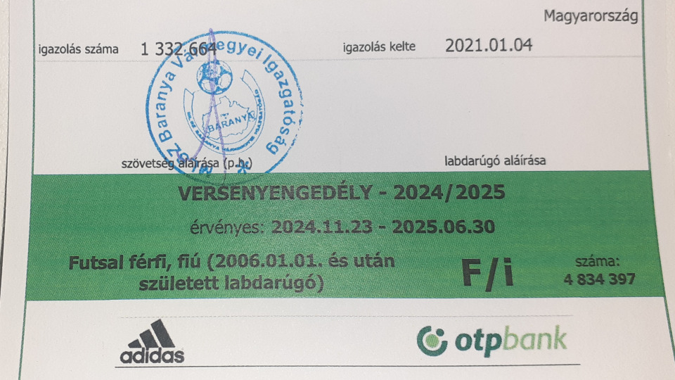 Futsal versenyengedélyek megkérése - 2024-2025