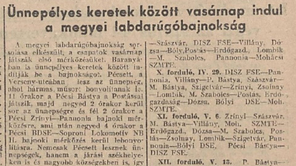 A Baranya vármegyei I. osztályú labdarúgás bemutatása 1951-től napjainkig - 1. rész