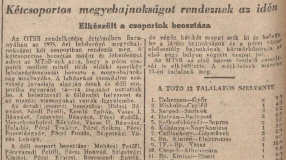 A Baranya vármegyei I. osztályú labdarúgás bemutatása - 1953 Déli csoport