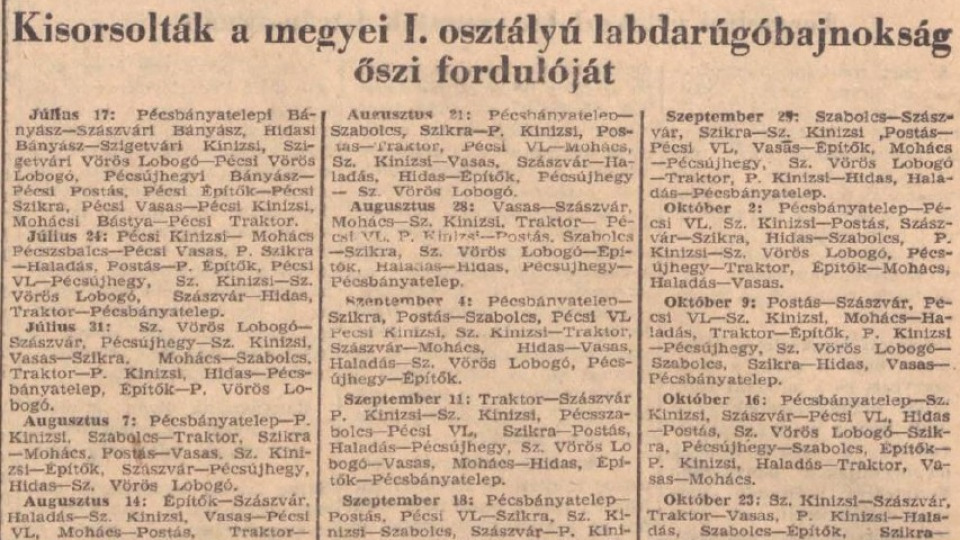 A Baranya vármegyei I. osztályú labdarúgás bemutatása - 1955