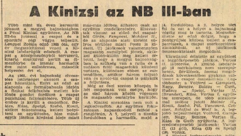 A Baranya vármegyei I. osztályú labdarúgás bemutatása - 1966-os évad