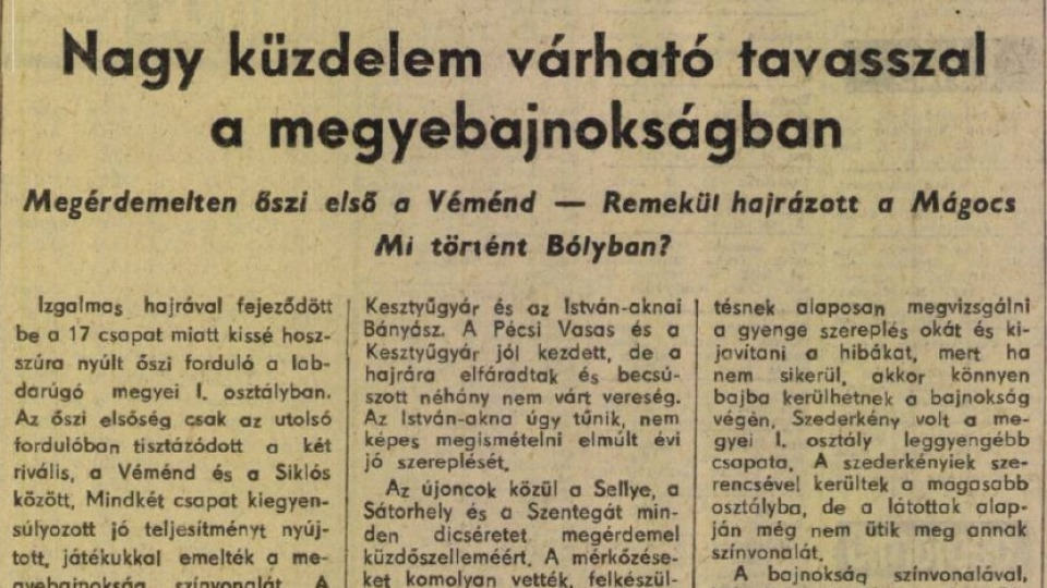 A Baranya vármegyei I. osztályú labdarúgás bemutatása - 1972-1973-as évad
