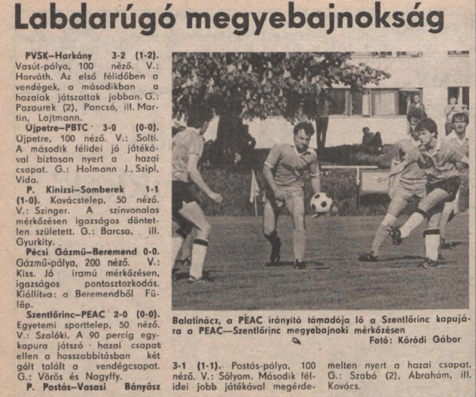 A Baranya vármegyei I. osztályú labdarúgás bemutatása - 1988-1989-es évad