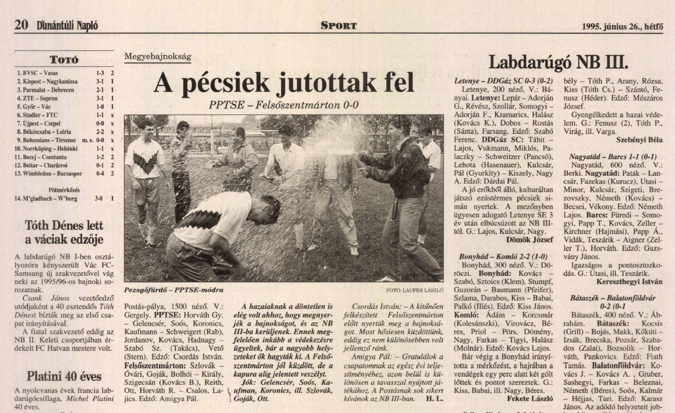 A Baranya vármegyei I. osztályú labdarúgás bemutatása - 1994-1995-ös évad